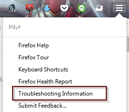 Firefox help menu